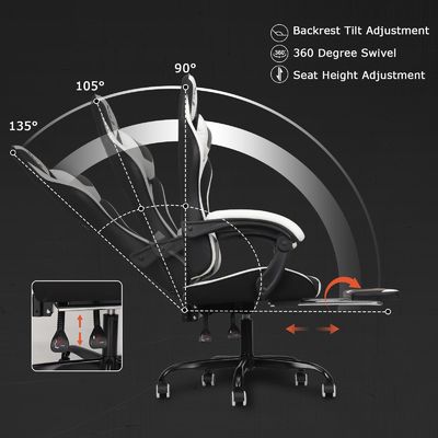 Sedia da gioco ergonomica in pelle sintetica con poggiapiedi ALINUNU