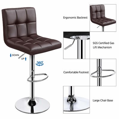 Scaffali da bar moderni regolabili in altezza con sedia in pelle in PU girevole 19.5&quot;D x 17&quot;W x 36.5&quot;H