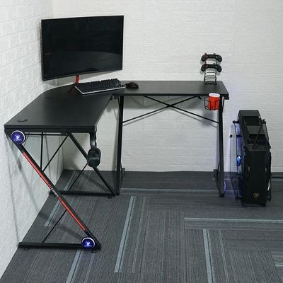 Spazio di lavoro Home Office Tavolo da gioco a forma di L con supporto per monitor rotondo