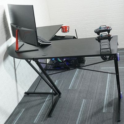 Spazio di lavoro Home Office Tavolo da gioco a forma di L con supporto per monitor rotondo