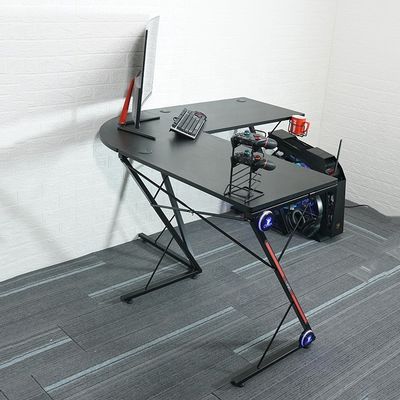 Spazio di lavoro Home Office Tavolo da gioco a forma di L con supporto per monitor rotondo