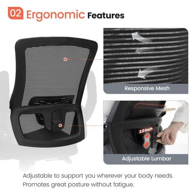 Flip-up Armrest Mesh Executive Lumbar Support sedia girevole per l'ufficio interno di Alinunu