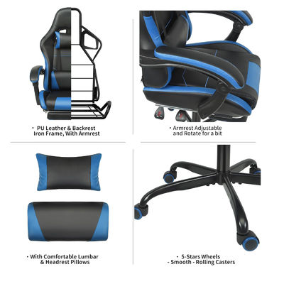 Sedile per videogiochi regolabile in altezza per colore personalizzato con supporto lombare e poggiapiedi