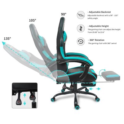 Sedia da gioco in metallo di design moderno con supporto lombare e poggiapiedi regolabile in altezza