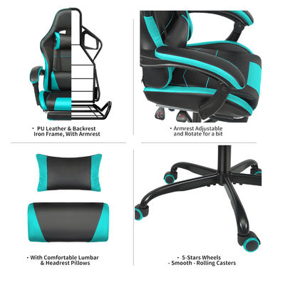 Sedia da gioco in metallo di design moderno con supporto lombare e poggiapiedi regolabile in altezza