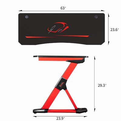Tavolo da gioco in superficie in plastica a forma di Z con portacoppe e gancio per cuffie