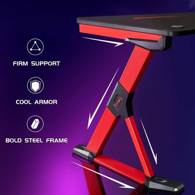 Tavolo da gioco in superficie in plastica a forma di Z con portacoppe e gancio per cuffie
