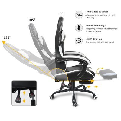 Sedia da gioco a design ergonomico regolabile in altezza con supporto lombare e poggia piedi