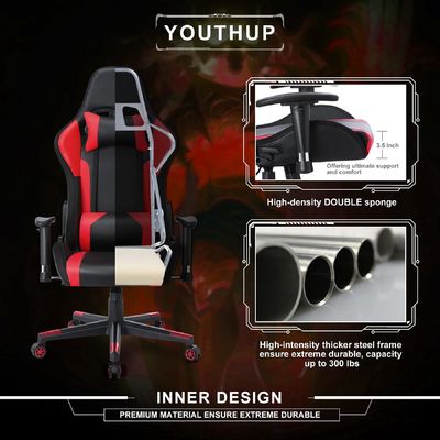 ALINUNU Sedile da gioco RGB in pelle personalizzabile con barra luminosa a LED e materiale di tessuto