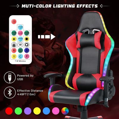 ALINUNU Sedile da gioco RGB in pelle personalizzabile con barra luminosa a LED e materiale di tessuto