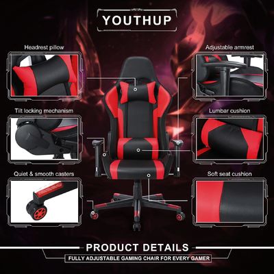 ALINUNU Sedile da gioco RGB in pelle personalizzabile con barra luminosa a LED e materiale di tessuto