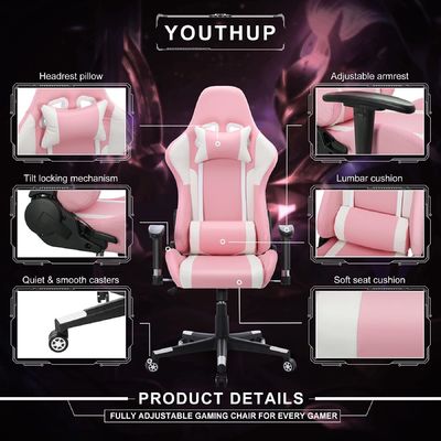 Sedia da gioco da ufficio regolabile per computer con funzione massaggio e LED Light Bar ALINUNU