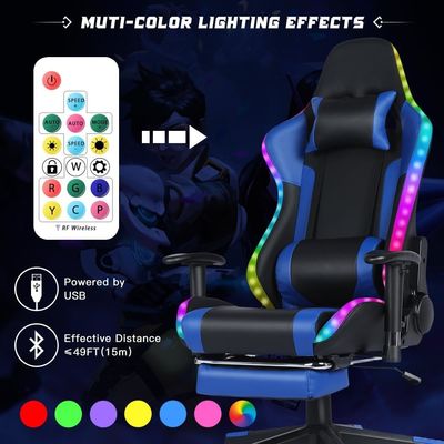 Sedile girevole per giochi RGB in pelle a colori personalizzati con barra luminosa a LED e funzione di massaggio