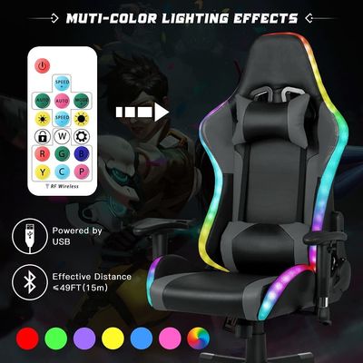 Confortevole sedia girevole in pelle finta per giochi con barra luminosa a LED e funzione di massaggio