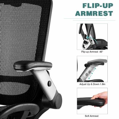Sedile ergonomico a schiena alta con poggiatesta regolabile e sedile sollevato in stile flip arm