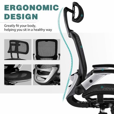Sedile ergonomico a schiena alta con poggiatesta regolabile e sedile sollevato in stile flip arm
