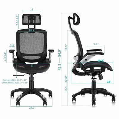 Sedile ergonomico a schiena alta con poggiatesta regolabile e sedile sollevato in stile flip arm