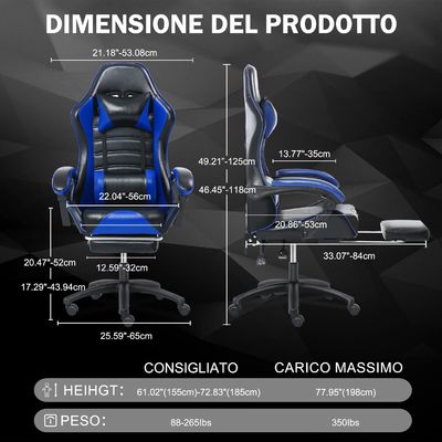 Sedile da gioco ergonomica con altezza e poggiapiedi regolabili in colore personalizzato