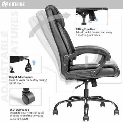 Sedile da scrivania executive imbottito in pelle con altezza regolabile e supporto ergonomico