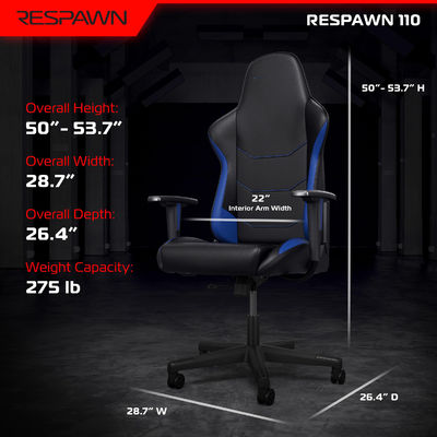 Confortevole sedia da gioco ergonomica con tessuto regolabile e poggiatesta integrato