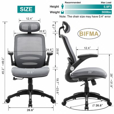 Altezza regolabile Sedia da scrivania a schiena alta con braccia flessibili e stile di design moderno