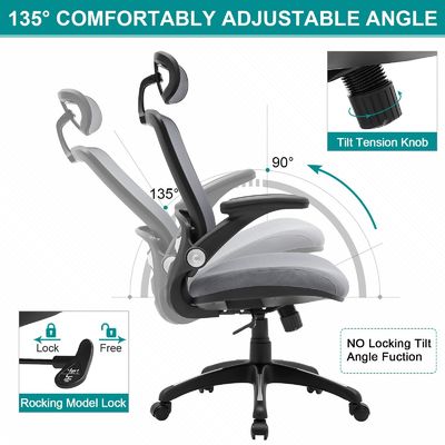 Altezza regolabile Sedia da scrivania a schiena alta con braccia flessibili e stile di design moderno