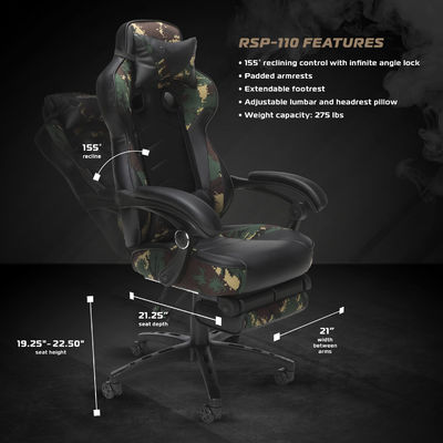 360 giri ergonomico PC Computer Chair Gaming con sistema integrato di regolazione dell'altezza del poggiatesta