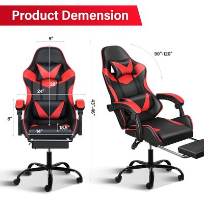 Sedia ergonomica per giochi con poggiapiedi e supporto lombare 20&quot;D x 25&quot;W x 46&quot;H/360 Girante