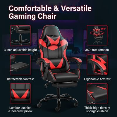Sedia ergonomica per giochi con poggiapiedi e supporto lombare 20&quot;D x 25&quot;W x 46&quot;H/360 Girante