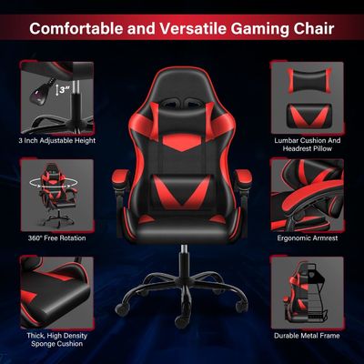 Sedile in plastica Sedile da gioco per computer in tessuto con poggiapiedi e supporto lombare Ergonomica