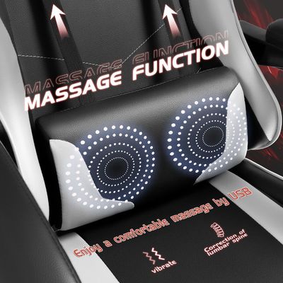 Sedile da gioco a schiena regolabile in altezza con poggiapiedi e supporto lombare per massaggi