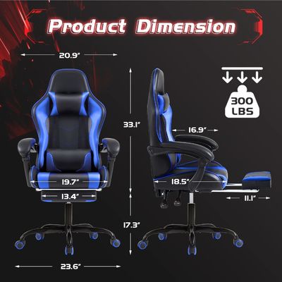 Sedia da gioco ergonomica con poggiapiedi e supporto lombare per massaggi