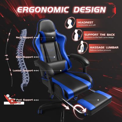 Sedia da gioco ergonomica con poggiapiedi e supporto lombare per massaggi