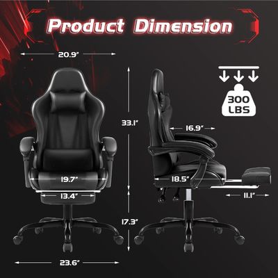 Sedia da gioco per computer ergonomica in stile moderno con poggiapiedi e supporto lombare per massaggi