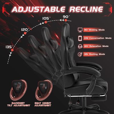 Sedia da gioco per computer ergonomica in stile moderno con poggiapiedi e supporto lombare per massaggi