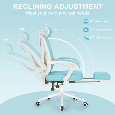 Sedia da ufficio a 360 giri con supporto lombare e poggiapiedi regolabili in 2D