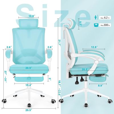 Sedia da ufficio a 360 giri con supporto lombare e poggiapiedi regolabili in 2D
