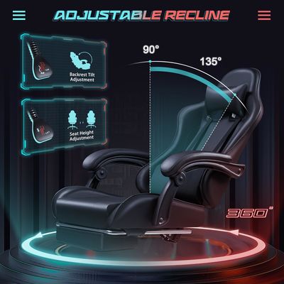 Sedile da gioco da corsa in pelle sintetica con supporto lombare per massaggi e sedile girevole 360