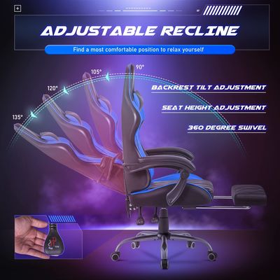 Sedia da videogioco a schiena alta con poggiapiedi e supporto lombare per massaggi colore personalizzato