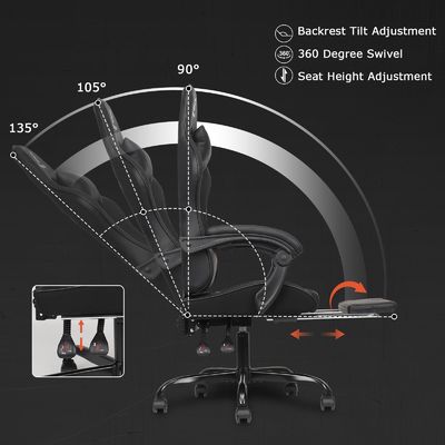 Confortevole sedia da gioco per computer con regolazione dell'altezza e rotazione 360