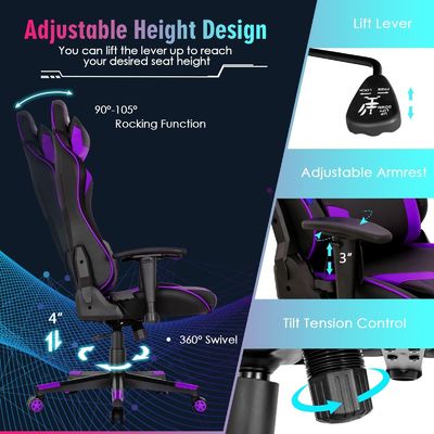 Sedia da gioco ergonomica da corsa ALINUNU con supporto lombare regolabile e imbottitura a spugna
