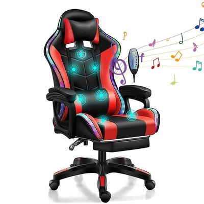 Sedile da gioco RGB con altoparlanti da massaggio a 7 punti e luce a LED in pelle sintetica