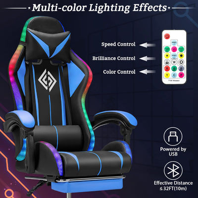 Poltrona da gioco ergonomica a colori personalizzati con poggiapiedi a luci a LED e stile girevole