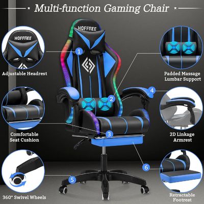 Poltrona da gioco ergonomica a colori personalizzati con poggiapiedi a luci a LED e stile girevole