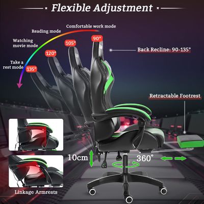 Moderno design ALINUNU Ergonomico Computer Massaggio Sedile da gioco con luci a LED e poggiapiedi