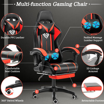 39.75 libbre Ergonomico Computer Massaggio Sedile da gioco con luci a LED e poggiarepiedi
