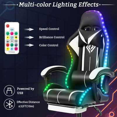 ALINUNU Faux Leather Ergonomic Computer Massage Gaming Chair con luci a LED e poggiapiedi