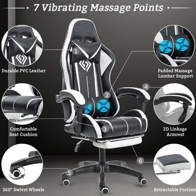 ALINUNU Faux Leather Ergonomic Computer Massage Gaming Chair con luci a LED e poggiapiedi