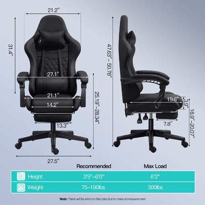 Poltrona da gioco ergonomico regolabile per computer con massaggio per poggiapiedi colore personalizzato