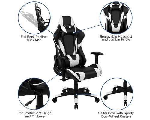 Sedia da gioco per computer per ufficio ergonomica con funzione di rotazione a 360°/adeguamento in altezza/appoggio
